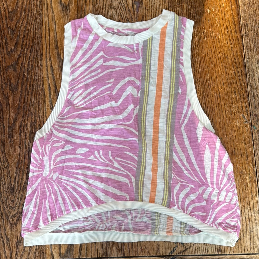Pink and White Graphic Crop Muscle Tee